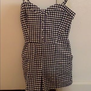 blue and white checkered romper